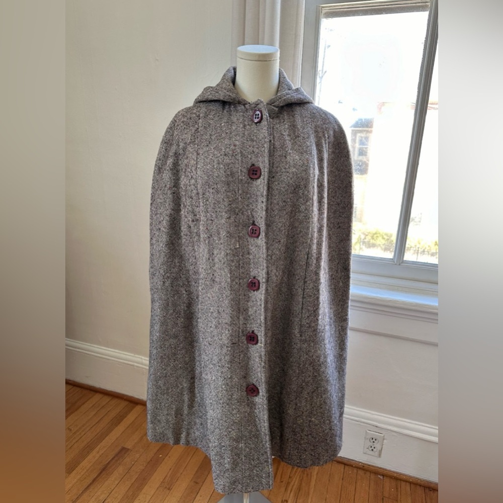 Karol Mjunior Charcoal Wool Cape with Hood